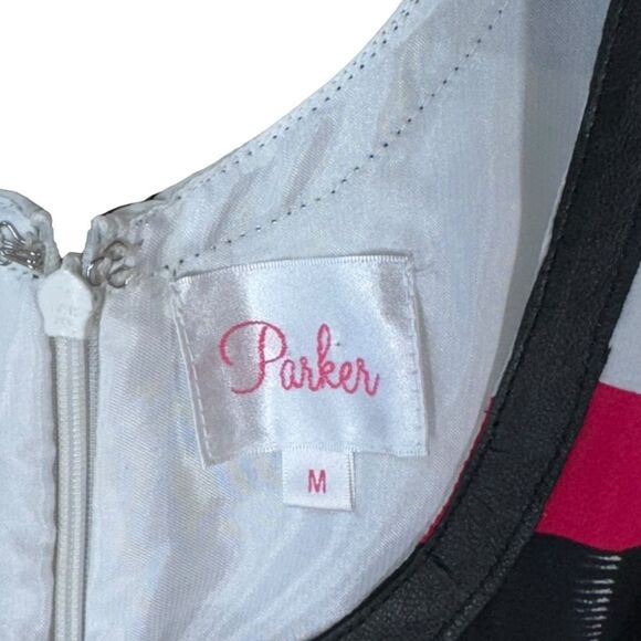 Parker Silk Cutout Rainbow Mini Dress Leather Contrast Tank Colorful Summer M - Picture 5 of 13